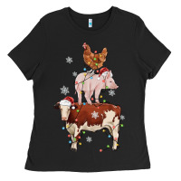 Black Merry Christmas Farm Animals Ladies Tee - MaliasSmallBusiness