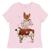 Bubblegum Pink Merry Christmas Farm Animals Ladies Tee - MaliasSmallBusiness