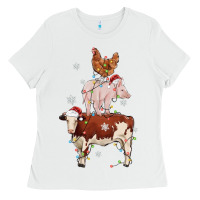 White Merry Christmas Farm Animals Ladies Tee - MaliasSmallBusiness