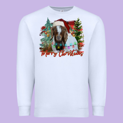 Merry Christmas Goat Premium Sweatshirt Designed By Cowhidedigitalart