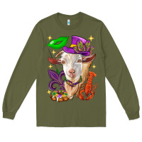 Army Green Mardi Gras Goat Long Sleeve Tee - HowdyJamesFarm