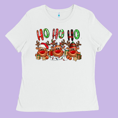 Ho Ho Ho Reindeer Ladies Tee Designed By Nancycooperartshop