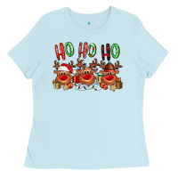 Baby Blue Ho ho ho Reindeer Ladies Tee - NancyCooperArtShop