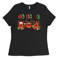 Black Ho ho ho Reindeer Ladies Tee - NancyCooperArtShop