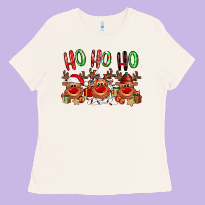 Ho Ho Ho Reindeer Ladies Tee Designed By Nancycooperartshop