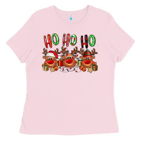 Bubblegum Pink Ho ho ho Reindeer Ladies Tee - NancyCooperArtShop