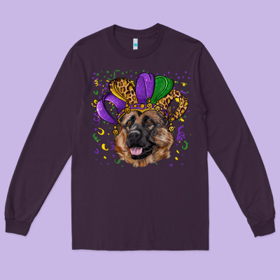 Mardi Gras Hat German Shepherd Long Sleeve Tee Designed By Ranaportraitstore