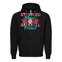Black stressed blessed & baseball obsessed Zipper Hoodie - BundleAndBundleShop
