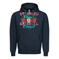 Navy stressed blessed & baseball obsessed Zipper Hoodie - BundleAndBundleShop