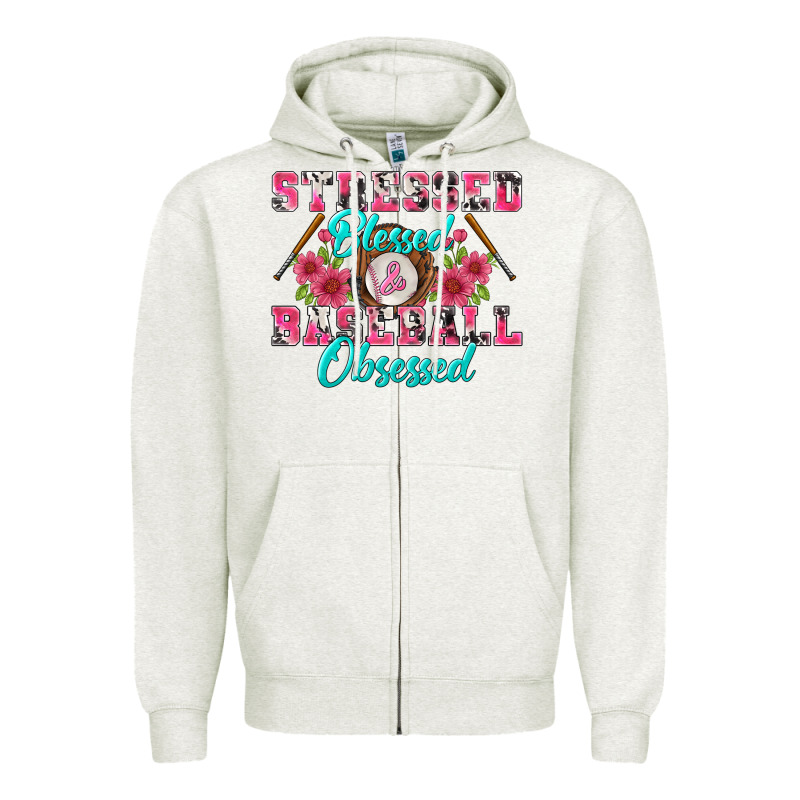Stressed Blessed & Baseball Obsessed Zipper Hoodie by BundleAndBundleShop | Teevron