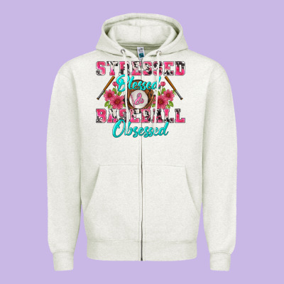 Stressed Blessed & Baseball Obsessed Zipper Hoodie Designed By Bundleandbundleshop