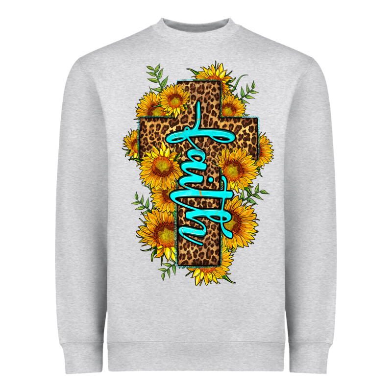 Faith Sunflower Leopard Cross Olivia Heavyweight Sweatshirt by OliviaCreatesArt | Teevron