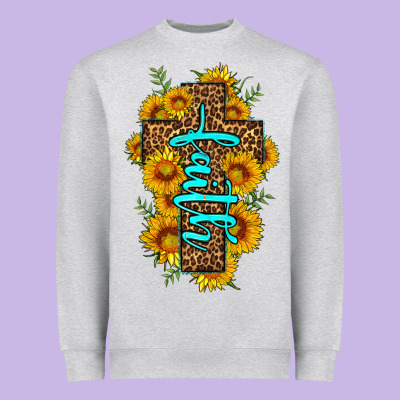 Faith Sunflower Leopard Cross Olivia Heavyweight Sweatshirt Designed By Oliviacreatesart