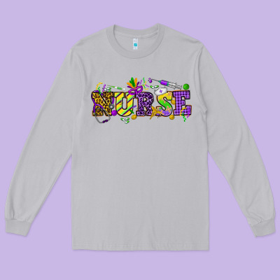 Mardi Gras Day Nurse Long Sleeve Tee Designed By Howdyjamesfarm