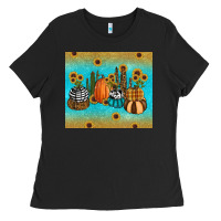 Black fall pumpkin tumbler Ladies Tee - RanaPortraitStore