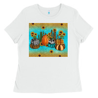 White fall pumpkin tumbler Ladies Tee - RanaPortraitStore