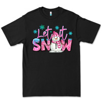 Black let it snow pink christmas snowman Premium Tee - MaliasSmallBusiness