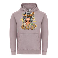 Silver White Believe Praying Caucasian Messy Bun Vintage Hoodie | Teevron