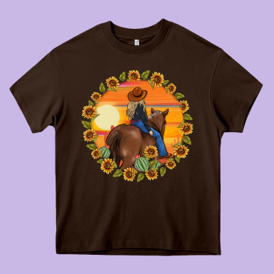 Cowgirl Sunflower Heavy Core Tee Designed By Maliassmallbusiness