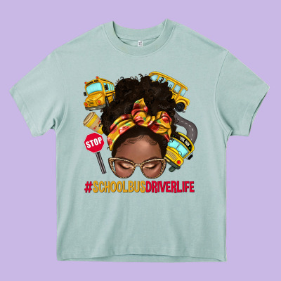 School Bus Driver Life Afro Messy Bun Heavy Core Tee Designed By Nancycooperartshop