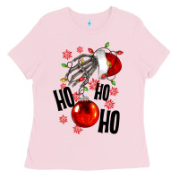 Bubblegum Pink Ho ho ho skeleton Ladies Tee - NancyCooperArtShop