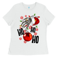 White Ho ho ho skeleton Ladies Tee - NancyCooperArtShop