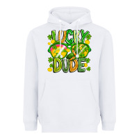 White Lucky Dude Heavyweight Hoodie - CowhideDigitalArt