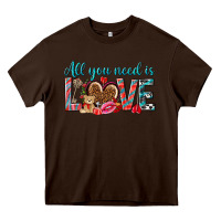 Chocolate Brown all you need is love Heavy Core Tee - NancyCooperArtShop