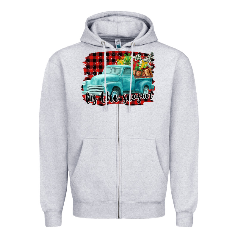 Tis The Season Christmas Truck Zipper Hoodie by FaDigitalArtStudio | Teevron