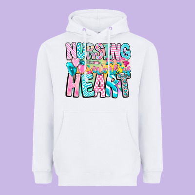 Nursing Is A Work Of Heart Heavyweight Hoodie Designed By Cowhidedigitalart