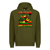 Army Green steppin' into juneteenth Premium Hoodie - FaDigitalArtStudio