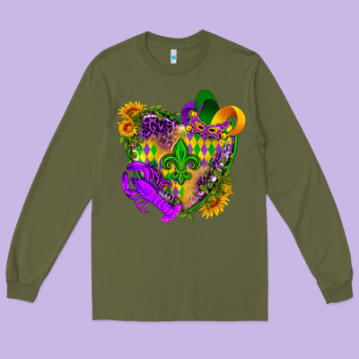 Mardi Gras Heart Long Sleeve Tee Designed By Howdyjamesfarm