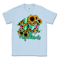 Dusty Blue Aquarius Zodiac Sign Sunflower Leopard Serape Classic Tee - RanaPortraitStore
