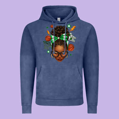Afro Messy Bun Basketball Green Bow Vintage Hoodie Designed By Texasbilliewilder
