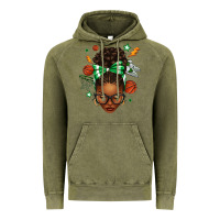Vintage Olive Afro Messy Bun Basketball Green Bow Vintage Hoodie - texasbilliewilder