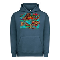Pigment Midnight Navy western serape leopard bull skull turquoise  background Urban Hoodie - Artiststas
