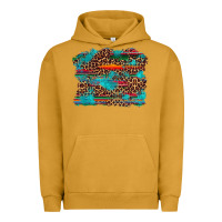 Pigment Peanut Butter western serape leopard bull skull turquoise  background Urban Hoodie - Artiststas