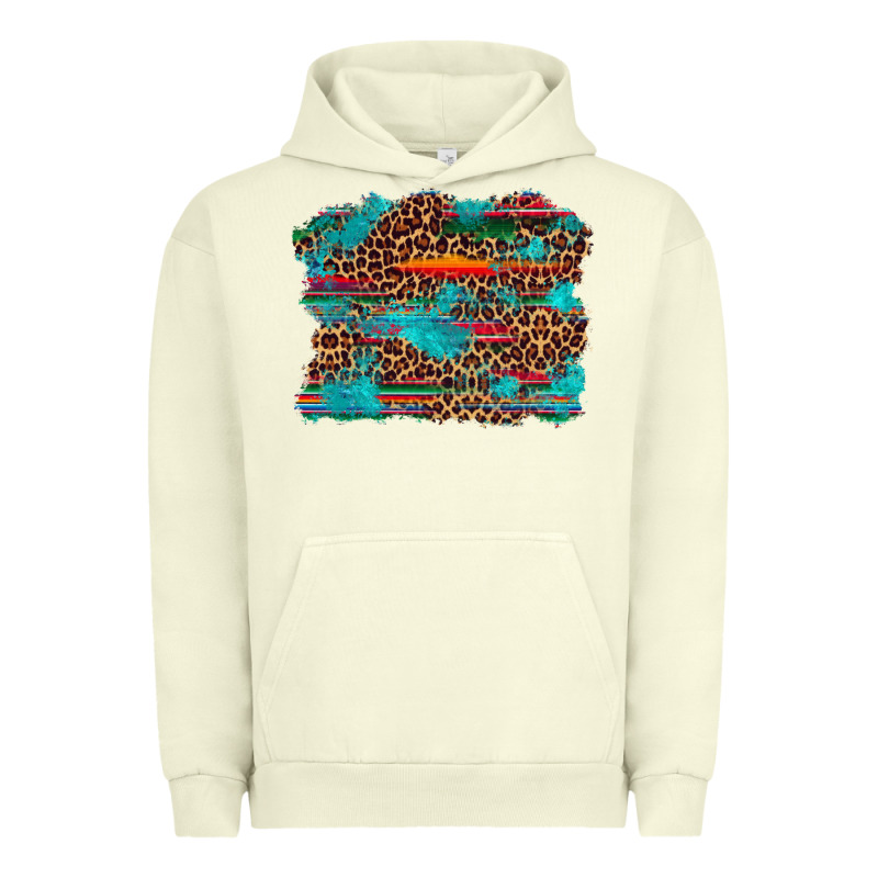 Western Serape Leopard Bull Skull Turquoise  Background Urban Hoodie by Artiststas | Teevron