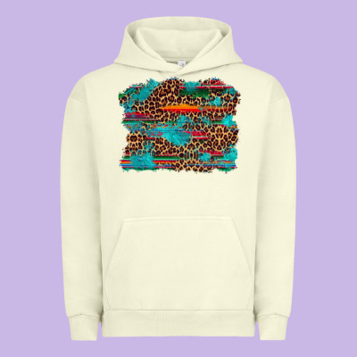 Western Serape Leopard Bull Skull Turquoise  Background Urban Hoodie Designed By Artiststas