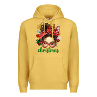 Antique Gold Christmas Messy Bun With Gingerbread Man Premium Hoodie - BundleAndBundleShop