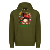 Army Green Christmas Messy Bun With Gingerbread Man Premium Hoodie - BundleAndBundleShop