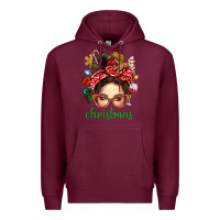 Burgundy Christmas Messy Bun With Gingerbread Man Premium Hoodie - BundleAndBundleShop