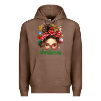 Chestnut Christmas Messy Bun With Gingerbread Man Premium Hoodie - BundleAndBundleShop