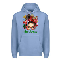 Colony Blue Christmas Messy Bun With Gingerbread Man Premium Hoodie - BundleAndBundleShop