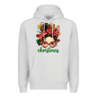 Dove Grey Christmas Messy Bun With Gingerbread Man Premium Hoodie - BundleAndBundleShop
