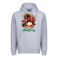 Heather Grey Christmas Messy Bun With Gingerbread Man Premium Hoodie - BundleAndBundleShop
