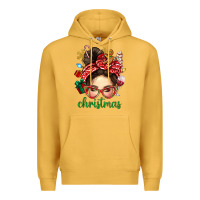 Mustard Christmas Messy Bun With Gingerbread Man Premium Hoodie - BundleAndBundleShop