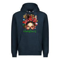 Navy Christmas Messy Bun With Gingerbread Man Premium Hoodie - BundleAndBundleShop