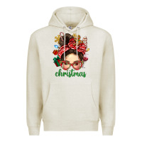 Oatmeal Heather Christmas Messy Bun With Gingerbread Man Premium Hoodie - BundleAndBundleShop