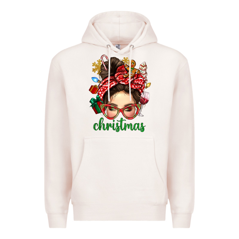 Christmas Messy Bun With Gingerbread Man Premium Hoodie by BundleAndBundleShop | Teevron